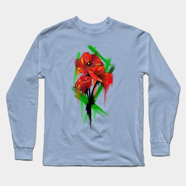 Watercolor Poppy Flower Long Sleeve T-Shirt by RogerPrice00x